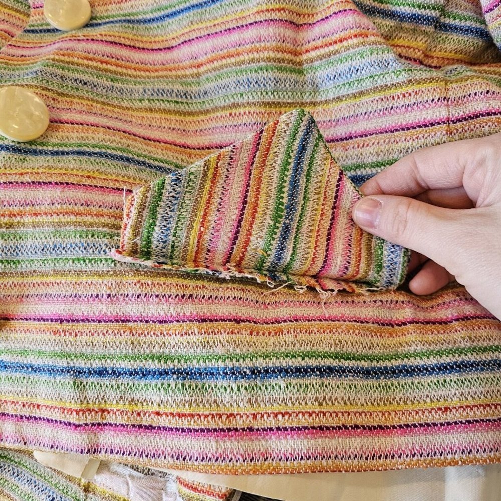 Vintage 60s 70s‎ Rainbow Striped Blazer Jacket Small Big Buttons Colorful Pink - Picture 11 of 14